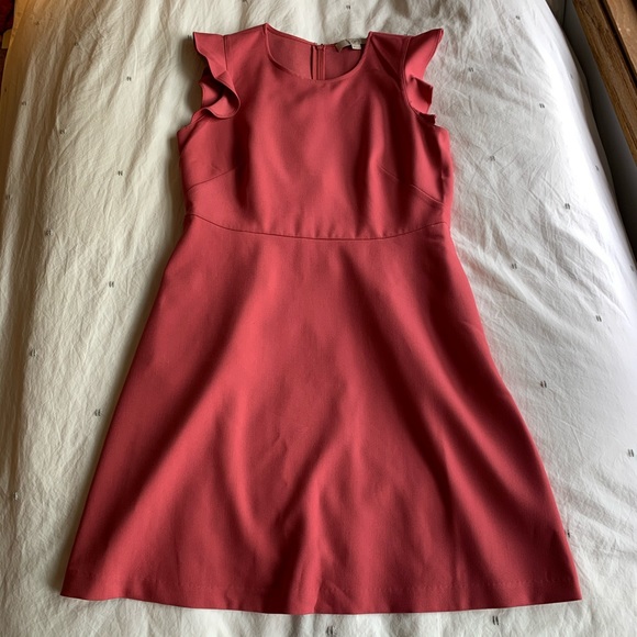 LOFT Dresses & Skirts - LOFT Ruffle Sleeve Pink Fit and Flare Dress